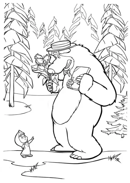 Masha and the bear coloring pages PDF free printable