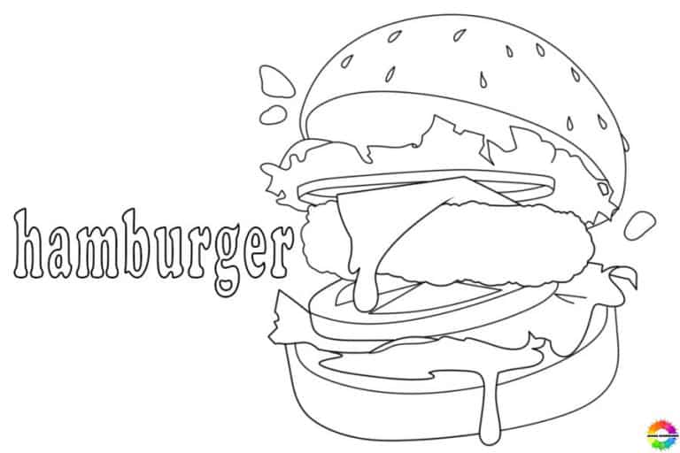 Hamburger coloring pages with fries to print and color