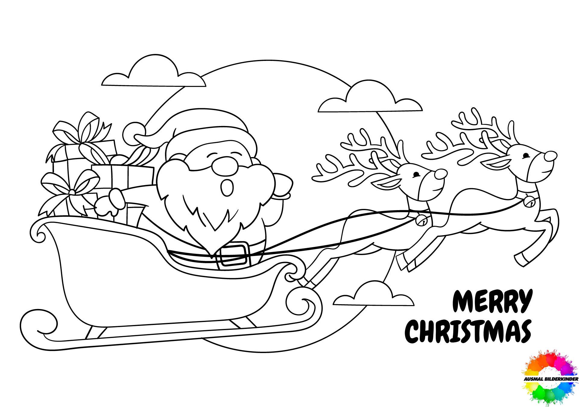 ausmalbilder weihnachtsmann schlitten